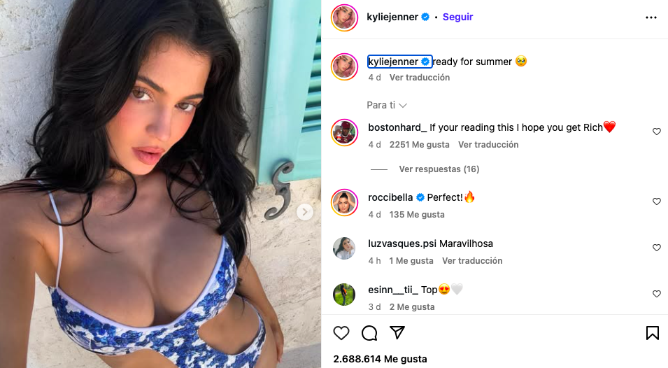 Kylie Jenner arrasa en Instagram con su pose de inicio de verano