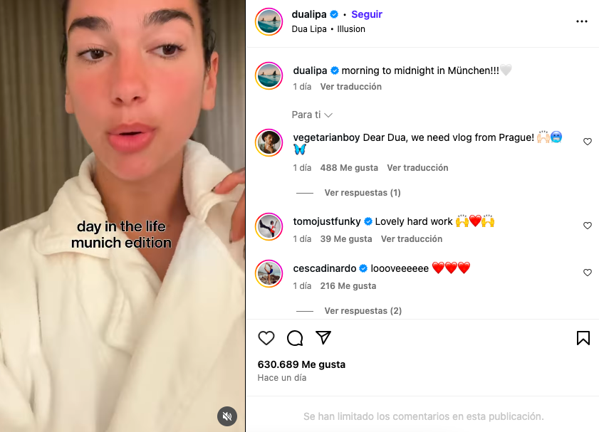 Dua Lipa en su Instagram